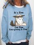 Women's It Is Fine I Am Fine Grumpy Cat Text Letters Graphic Print Casual Sweatshirt