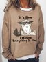 Women's It Is Fine I Am Fine Grumpy Cat Text Letters Graphic Print Casual Sweatshirt