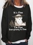 Women's It Is Fine I Am Fine Grumpy Cat Text Letters Graphic Print Casual Sweatshirt