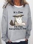 Women's It Is Fine I Am Fine Grumpy Cat Text Letters Graphic Print Casual Sweatshirt