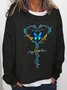 Women Butterfly Faith Love Hope Text Letters Crew Neck Sweatshirt