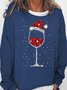 Women‘s Christmas Wine Print Crew Neck Casual Sweatshirt