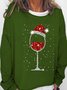 Women‘s Christmas Wine Print Crew Neck Casual Sweatshirt