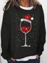Women‘s Christmas Wine Print Crew Neck Casual Sweatshirt