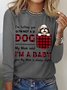 Women's Funny Word I'm A Baby Best Dog Mom Plaid Simple Cotton-Blend Animal Crew Neck Long Sleeve Top