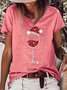 Women's Christmas Wine Glasses Light Bling Print Casual T-shirt