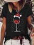 Women's Christmas Wine Glasses Light Bling Print Casual T-shirt