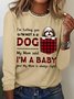 Women's Funny Word I'm A Baby Best Dog Mom Plaid Simple Cotton-Blend Animal Crew Neck Long Sleeve Top
