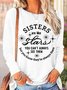 Women's Funny Word Sisters Are Like Stars Regular Fit Cotton-Blend Simple Long Sleeve Top