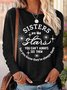 Women's Funny Word Sisters Are Like Stars Regular Fit Cotton-Blend Simple Long Sleeve Top