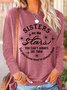Women's Funny Word Sisters Are Like Stars Regular Fit Cotton-Blend Simple Long Sleeve Top