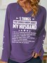 Women Funny 5 Things You Should Know About My Wife V Neck Simple Text Letters Sweatshirt