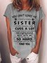 Women's You Can‘T Scare Me I Have A Crazy Sister Funny Graphic Printing Crew Neck Casual Cat Cotton T-Shirt