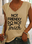 Women's Funny Sarcasm Hoodie, Not Friendly Do Not Touch Letters Casual Tank Top