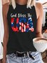 Women's God Bless The USA Letters Casual Tank Top