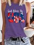 Women's God Bless The USA Letters Casual Tank Top