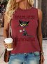 Women's Funny Letter Grumpy Cat Casual Tank Top
