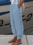 Buttoned cotton Loose Plain Pants