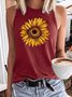 Womens Sunflower Flower Print Garden Casual Crew Neck Tank Top