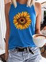 Womens Sunflower Flower Print Garden Casual Crew Neck Tank Top