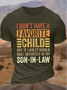 Men's I Don'T Have A Favorite Child But If I Did It Would Most Definitely Be My Son In Law Funny Graphic Printing Text Letters Vintage Cotton Loose T-Shirt