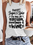 Women’s Funny Wine Text Letters Crew Neck Casual Tank Top
