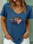 Lilicloth X Y Patriotic Leopard Flag Women’s Cotton Casual V Neck T-Shirt