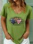 Lilicloth X Y Patriotic Leopard Flag Women’s Cotton Casual V Neck T-Shirt