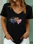 Lilicloth X Y Patriotic Leopard Flag Women’s Cotton Casual V Neck T-Shirt