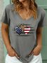 Lilicloth X Y Patriotic Leopard Flag Women’s Cotton Casual V Neck T-Shirt