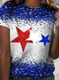 Women's Star Glitter Independence Day Crew Neck Loose T-Shirt