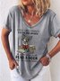 Women's Reading Lover Cat Print Crew Neck Casual T-Shirt