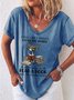 Women's Reading Lover Cat Print Crew Neck Casual T-Shirt