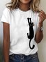 Women's Black Cat Holding On Print Casual T-Shirt