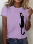 Women's Black Cat Holding On Print Casual T-Shirt