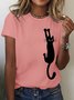 Women's Black Cat Holding On Print Casual T-Shirt