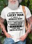 Men's Yes I'm A Lucky Man Print Casual Cotton T-Shirt