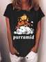 Women's Funny Purramid Cute Cat Graphic Printing Casual Crew Neck Cotton-Blend T-Shirt