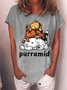 Women's Funny Purramid Cute Cat Graphic Printing Casual Crew Neck Cotton-Blend T-Shirt
