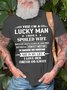 Men's Yes I'm A Lucky Man Print Casual Cotton T-Shirt