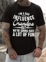 Men's Funny I Am A Bad Influence Grandpa But We Are Gonna Have A Lot Of Fun Graphic Printing Crew Neck Casual Cotton Text Letters T-Shirt
