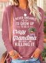 Funny Letter Grandma Crew Neck Casual Text Letters Long Sleeve Shirt