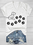 Women's Dog Paw Print Casual Loose V Neck Dog T-Shirt