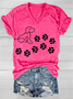 Women's Dog Paw Print Casual Loose V Neck Dog T-Shirt