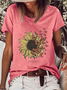 Vintage Sunflower Casual Loose Text Letters T-Shirt