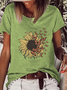 Vintage Sunflower Casual Loose Text Letters T-Shirt