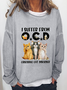 Women's I Suffer From OCD Cat Graphic Letter Funny Sweatshirt
