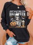 Just waiting for Halloween Crew Neck Animal Casual Sweatshirt