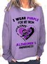Women's Alzheimer's Awareness I Wear Purple For My Mom - Heart Ribbon Casual Sweatshirt