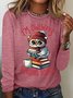 Owlways Reading Books Casual Long Sleeve Shirt